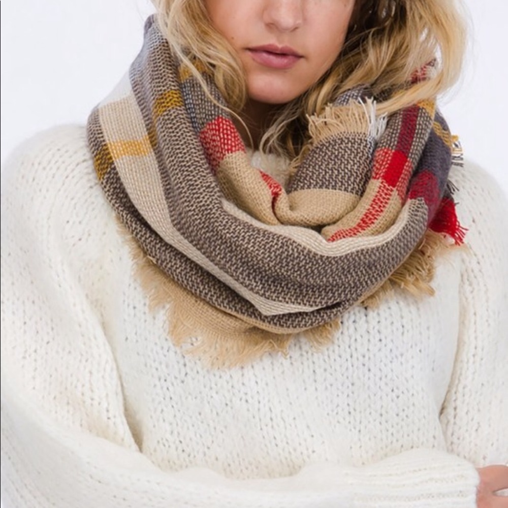 Light Taupe Plaid Infinity Scarf